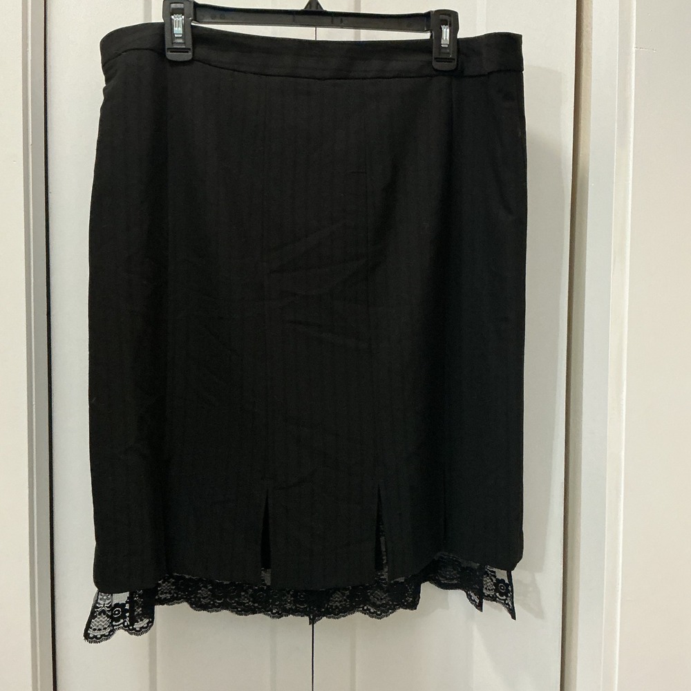 A Line Black Pinstripe Lace Trim Pencil Skirt Stretch Career Size 18